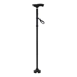 벨리카 클래식 휴대용 접이식 5단 길이 조절 라이트 4발 지팡이 LC-02, 블랙, 1개