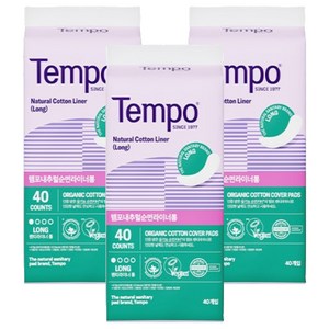 템포 내추럴 순면 팬티라이너, 롱, 40개입, 3개
