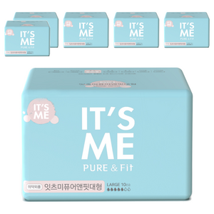 잇츠미 퓨어앤핏 생리대, 대형, 10개입, 6개