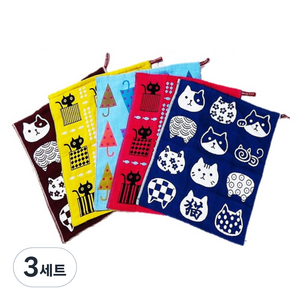 하트민 가아제 면 주방 고리수건 5종 세트, 노랑 네모 고양이 + 분홍 네모 고양이 + 네이비 고양이 + 초코 고양이 + 무지개 우산, 3세트
