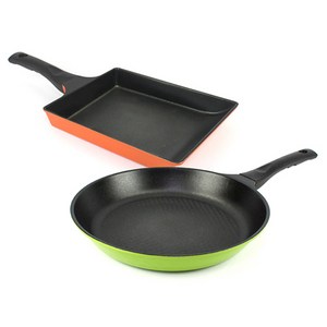 키친아트 뉴 본 다이아몬드 프라이팬 세트 2개, 그린 + 오렌지, 후라이팬 28cm ..., 1세트