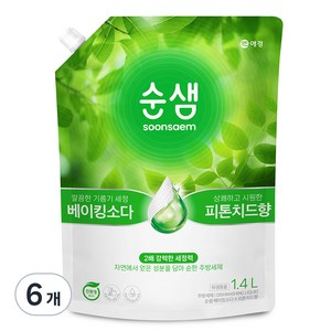 순샘 베이킹소다 피톤치드향 리필 세제, 1.4L, 6개