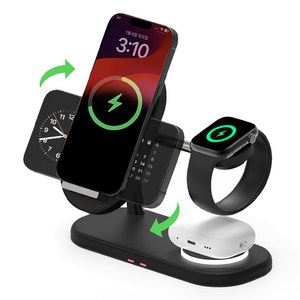 바우아토 맥브리즈 3in1 듀얼 코일 고속 무선충전기 거치대 애플 호환 미드나잇블랙 1개