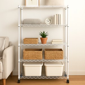 코멧 스테인리스 클립 조립식 메탈랙, 화이트, 900 x 350 x 1500mm, 5단