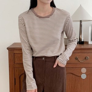 아피나르 여성용 피치기모 쫀쫀 도톰 스트라이프 립 긴팔 티셔츠