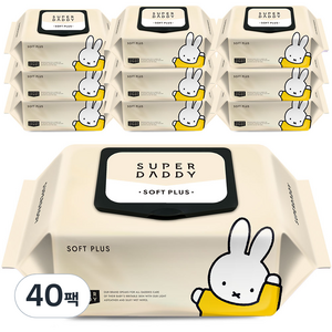 슈퍼대디 저자극 아기물티슈 소프트플러스 캡형, 100매입, 40팩