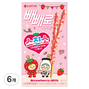 빼빼로 스친소 스트로베리&밀크, 37g, 6개