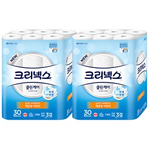 크리넥스 3겹 클린케어 화장지 25m, 30롤, 2팩