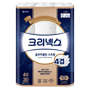 크리넥스 울트라클린 천연펄프 4겹 고급롤화장지, 25m, 30개입, 1개