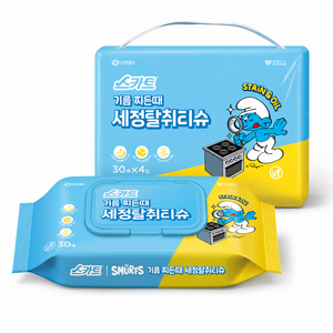 스카트 기름 찌든때 세정 탈취 티슈, one size, 4개