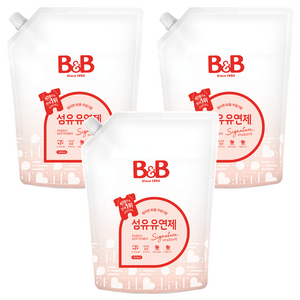 비앤비 비자극 유아 섬유유연제 자스민앤로즈향 리필형, 1.5L, 3개