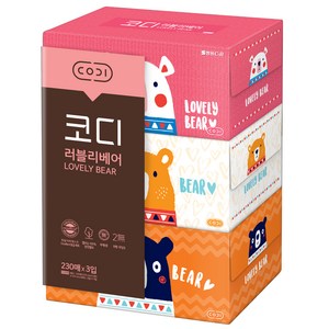 코디 러블리베어 천연펄프 미용티슈 2겹, 230매, 3개
