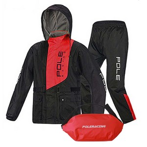 폴레이싱 오토바이 우비 상하의 세트 C타입, XXL, 레드