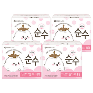 좋은느낌 순수 울트라 생리대 날개형, 중형, 18개입, 4개