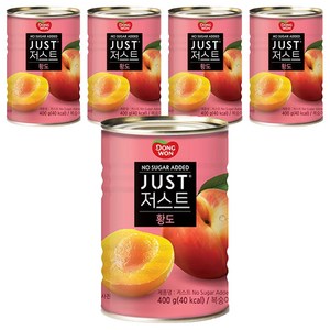 동원 JUST 노슈가 황도 2절 통조림, 400g, 5개