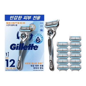 질레트 스킨텍 매뉴얼 면도기 핸들1입 + 면도날12입, 1세트