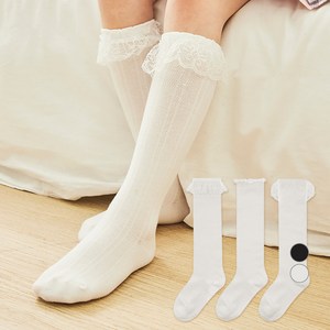 베이스알파에센셜 여아용 예쁨 레이스 니삭스 3종 세트