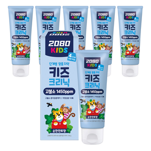 2080 키즈크리닉 4스텝 불소함유 치약, 80g, 6개
