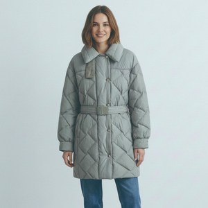 온앤온 여성용 벨티드절개카라중기장구스 점퍼