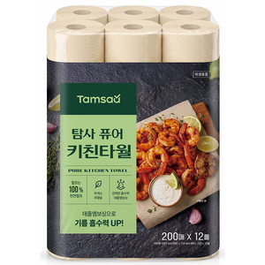 탐사 퓨어 무표백 키친타월, 200매, 12개