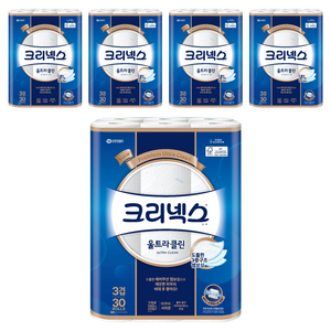 크리넥스 울트라클린 천연펄프 3겹 고급롤화장지, 27m, 30개입, 5개