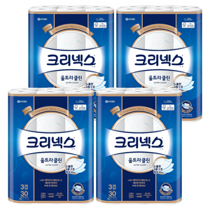 크리넥스 울트라클린 천연펄프 3겹 고급롤화장지, 27m, 30개입, 4개