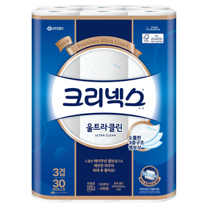 크리넥스 울트라클린 천연펄프 3겹 고급롤화장지, 27m, 30개입, 1개