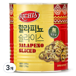 동서 리치스 할라피뇨 슬라이스, 3kg, 3개