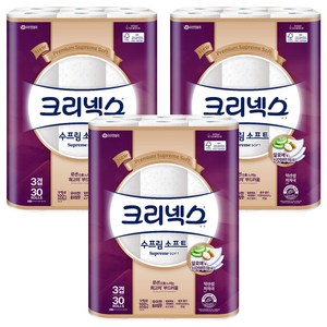 크리넥스 수프림 소프트 천연펄프 3겹 화장지, 30m, 30롤, 3개