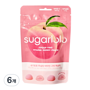 슈가로로 무설탕 비타민 구미 젤리 복숭아, 45g, 6개