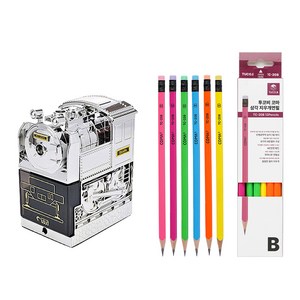 티티 하이샤파 연필깎이 KI-200 + 투코비 코마 삼각 지우개 연필 TC-208 6종 2개, 은색 + 혼합색상, 1세트