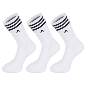 아디다스 삼선 장목 자수 스포츠양말, 화이트, L, 3세트