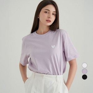 ELLE PARIS 여성용 통기성 하트 자수 반팔 티셔츠