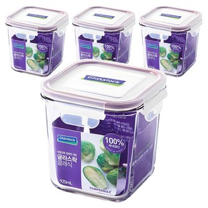 글라스락 퍼플에디션 정사각 도어포켓 밀폐용기, 920ml, 4개