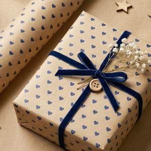 좋은기븐 포인트하트 종이롤 포장지, 크라프트 청색, 1개