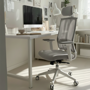 딥워크 프로 사무용 게이밍 메쉬 의자, 화이트그레이, 650 x 510 x 1270 mm