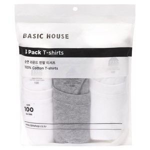 베이직하우스 남녀공용 통기성 순면라운드 30수 반팔티 오리지널팩 3p HATS0101