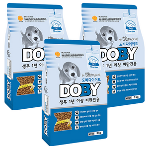 인터펫코리아 도비 어덜트 강아지 다이어트 건식사료, 곡물, 3kg, 3개