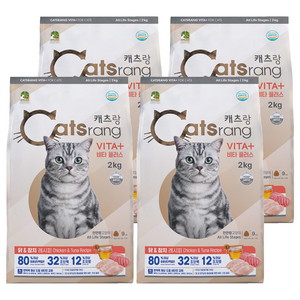 캐츠랑 전연령 고양이 비타플러스 건식사료, 닭+참치, 2kg, 4개