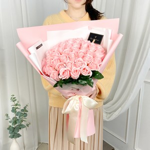 이플린 50송이 장미 비누꽃 대형꽃다발, 핑크