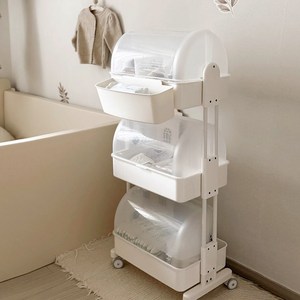 플라팜 뉴코코맘 트롤리 기저귀정리함 3단 캡형 + 칸막이 전체 + 보조바구니 세트, 화이트, 46 x 31 x ..., 1개