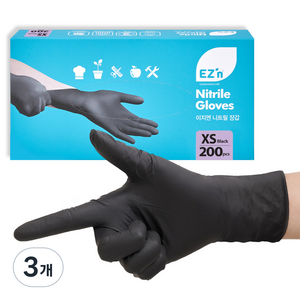 EZn이지엔 니트릴 장갑 3.5g 200p, 블랙, 미니(XS), 3개