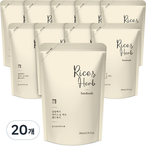 살림백서 라이스 앤 허브 핸드워시 딥그린시더우드 리필, 200ml, 20개