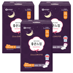 좋은느낌 오리지널 생리대 날개형, 오버나이트, 24개입, 3개