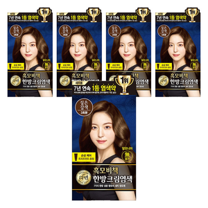 리엔 흑모비책 새치염색크림, 짙은갈색, 5개