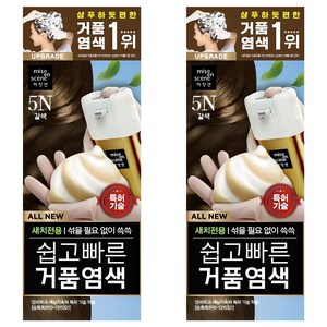 미쟝센 올뉴 쉽고 빠른 거품 새치전용 염모제, 5N갈색, 2개