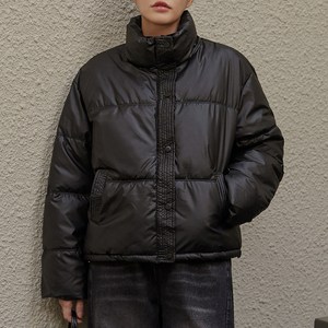 엘쏘 여성용 레더 크롭 패딩 PU 점퍼