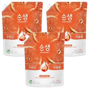 순샘 구연산 자몽 주방세제 리필, 1.6L, 3개
