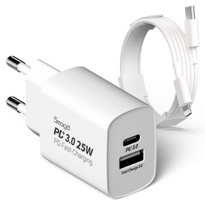 서가 C타입 초고속 충전기 25W PD3.0 PPS 2포트 멀티 + PD C to 라이트닝 8핀 케이블 1m 세트