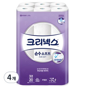 크리넥스 천연펄프 순수 3겹 소프트 롤화장지 27M, 30m, 30개입, 4개